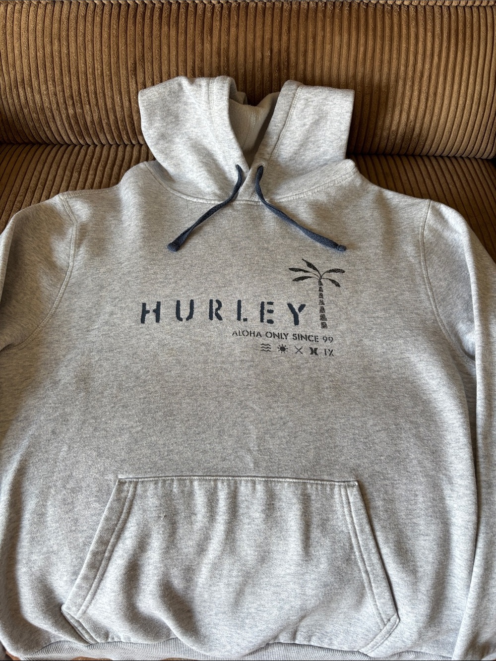 Hurley Light Gray Hoodie with Navy Palm Logo